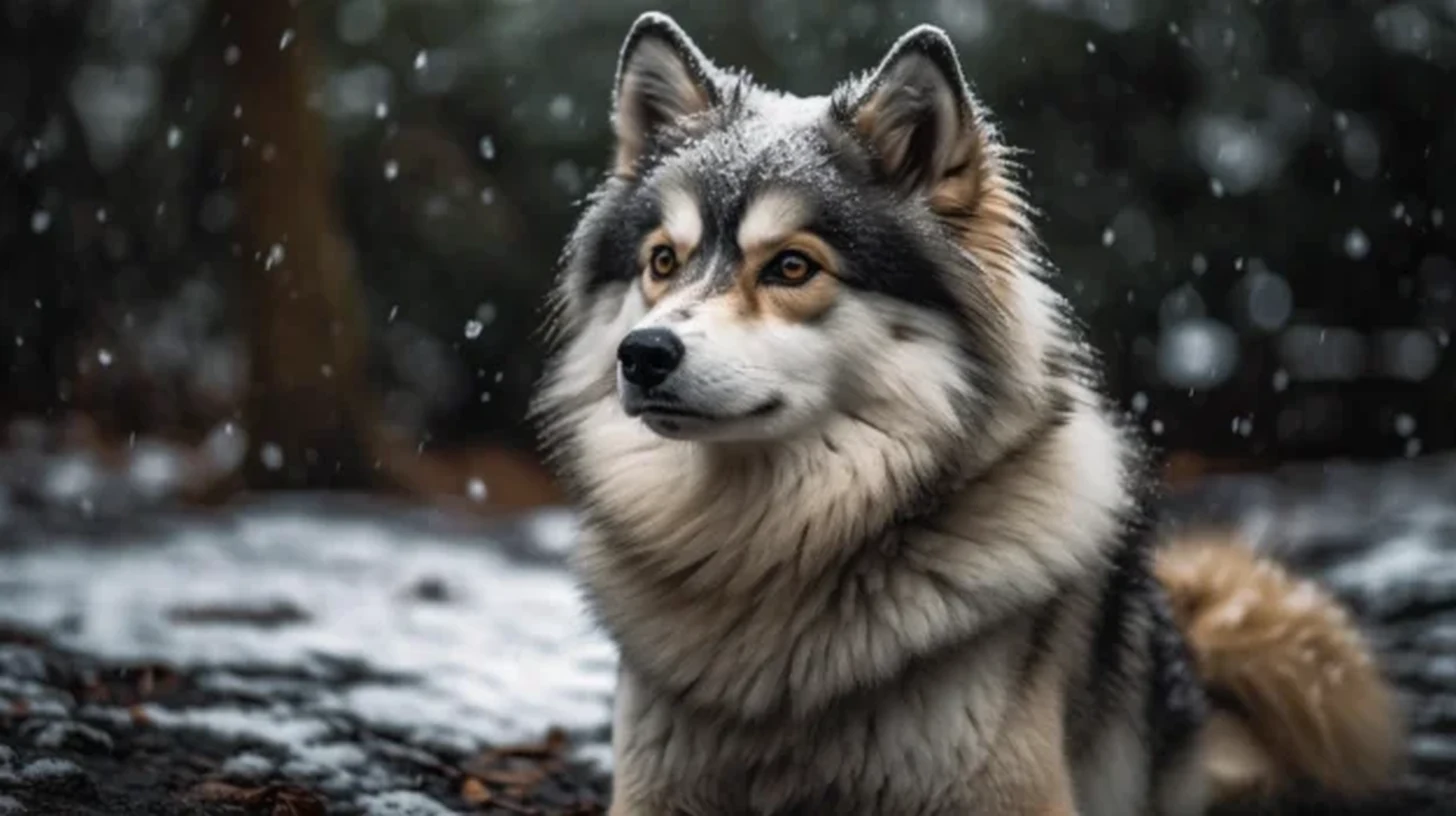 Six month old Pomsky in snow for adolescent care, training, grooming, and health checks