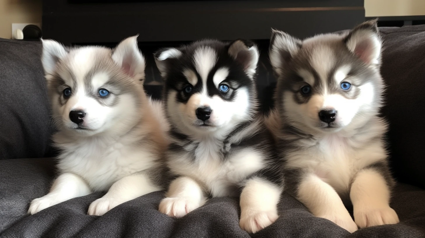 Three Pomsky puppies used as visual context for a grooming products skip and delay guide