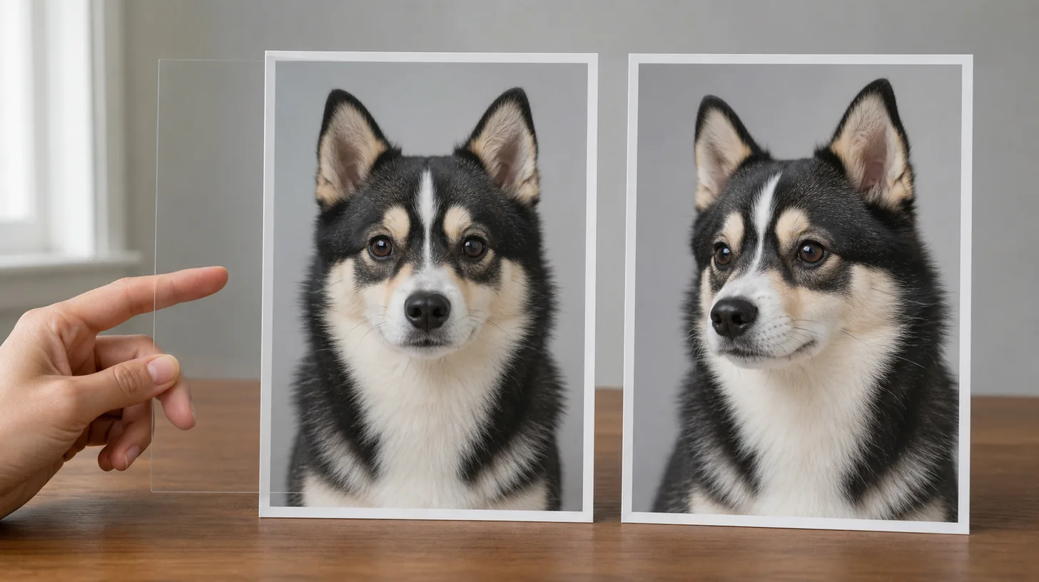 Matching front and three-quarter Pomsky portraits prepared for a facial mask and blaze map