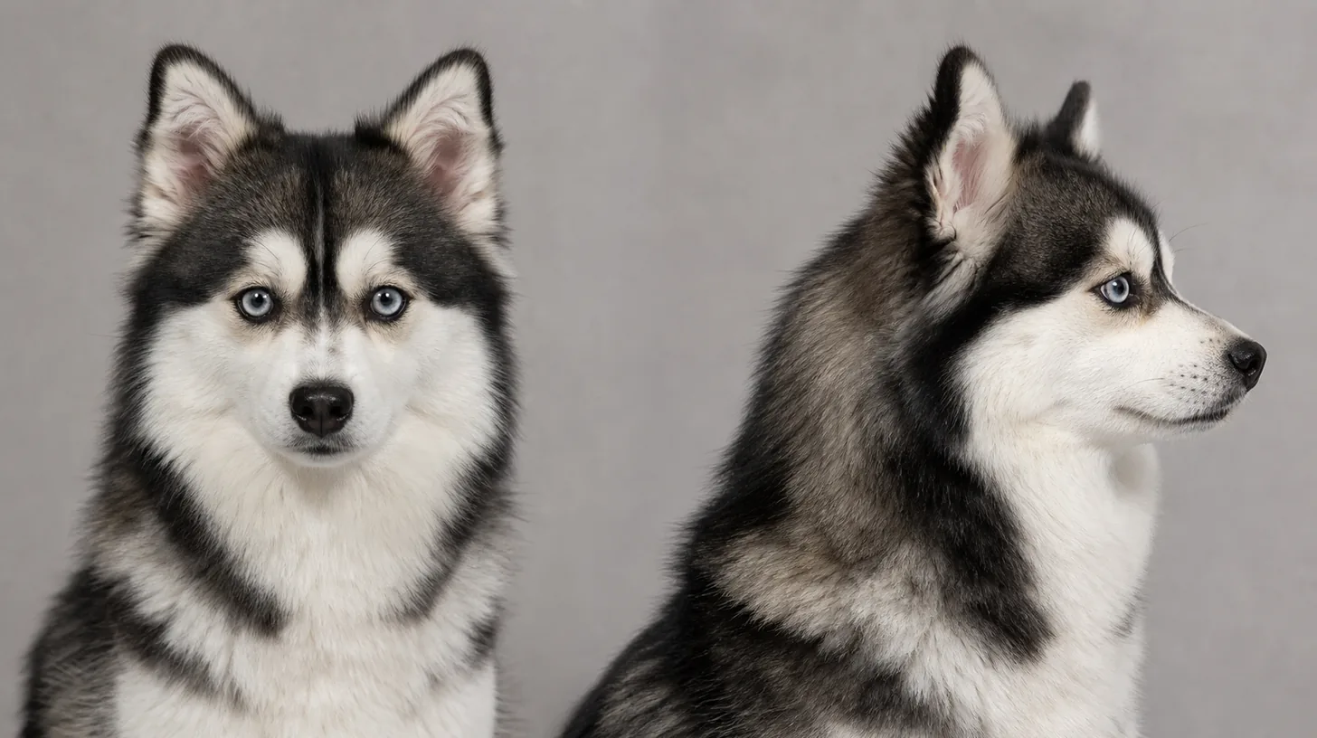 Pomsky head appears in separate natural front and side orientations