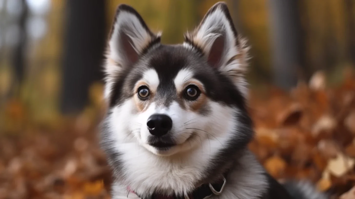 Realistic Pomsky puppy outdoors for an F3 puppy training and care roadmap