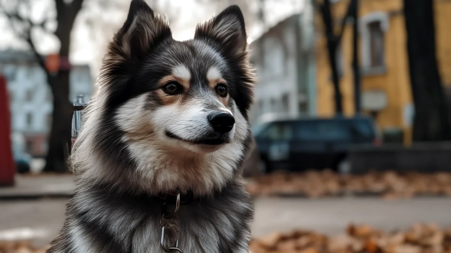 Realistic Pomsky puppy outdoors for a new owner first week care roadmap