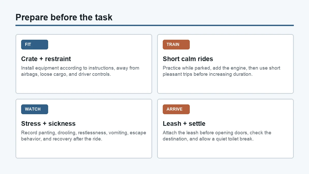 Restrain the dog before the vehicle moves: practical Pomsky checklist diagram