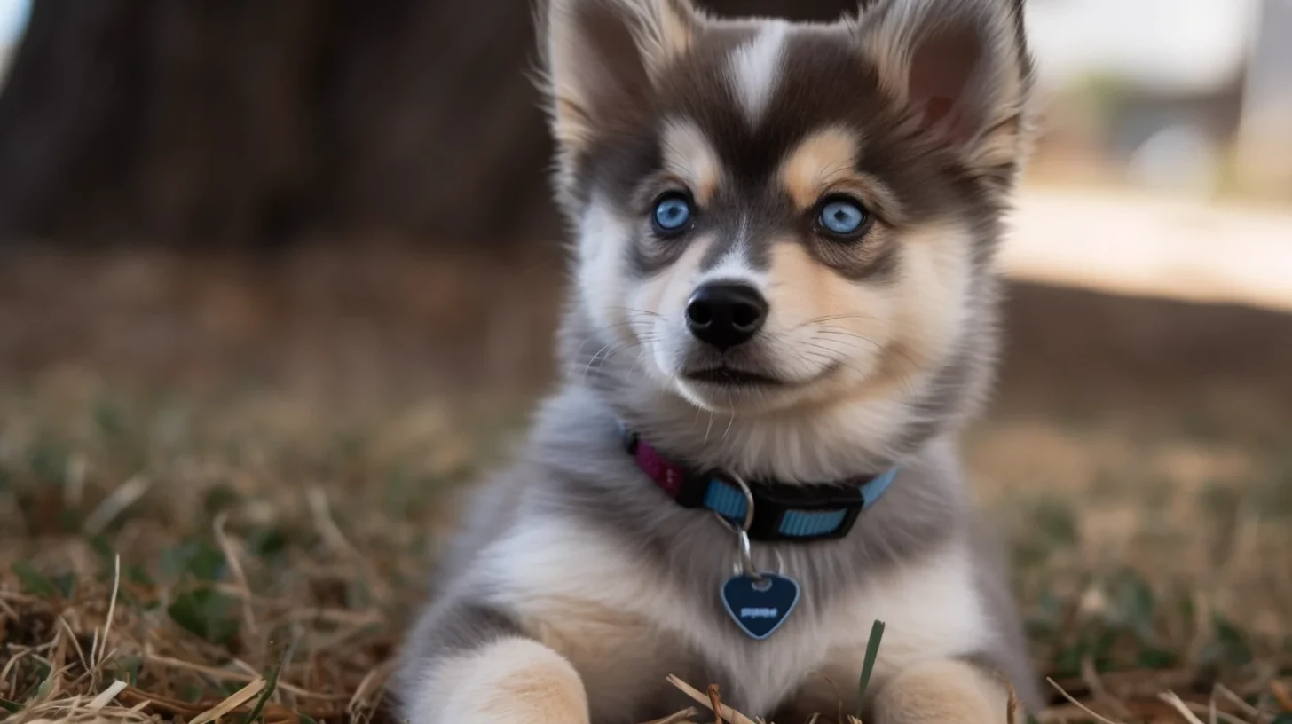 Pomsky puppy with a clean healthy coat for a coat shine grooming and nutrition guide