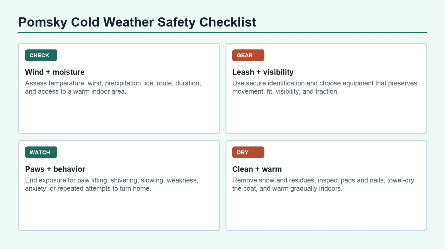 Pomsky Cold Weather Safety Checklist: plan, prepare, observe, and respond