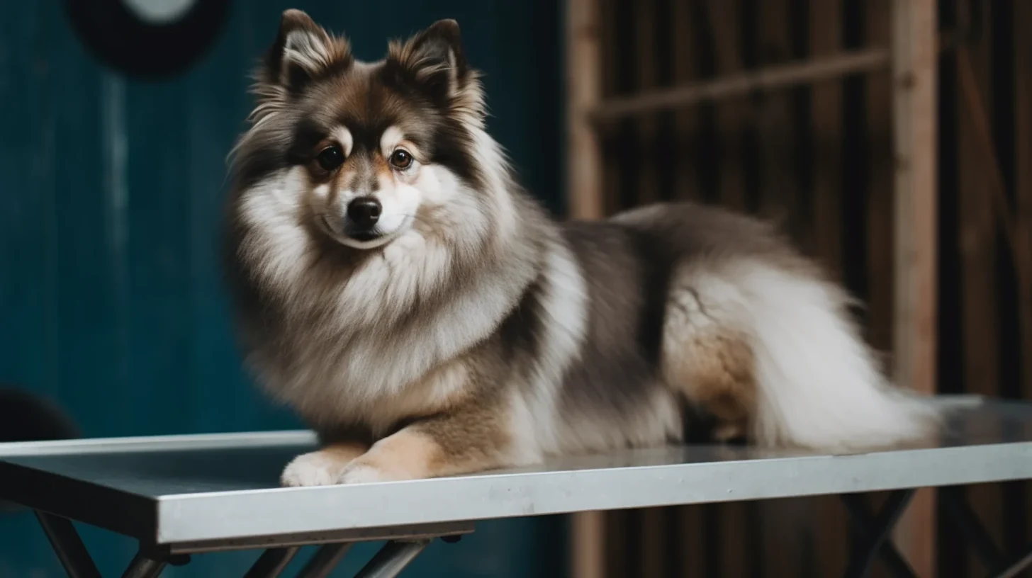 Almost full-grown Pomsky outdoors for adult-size and total-cost planning