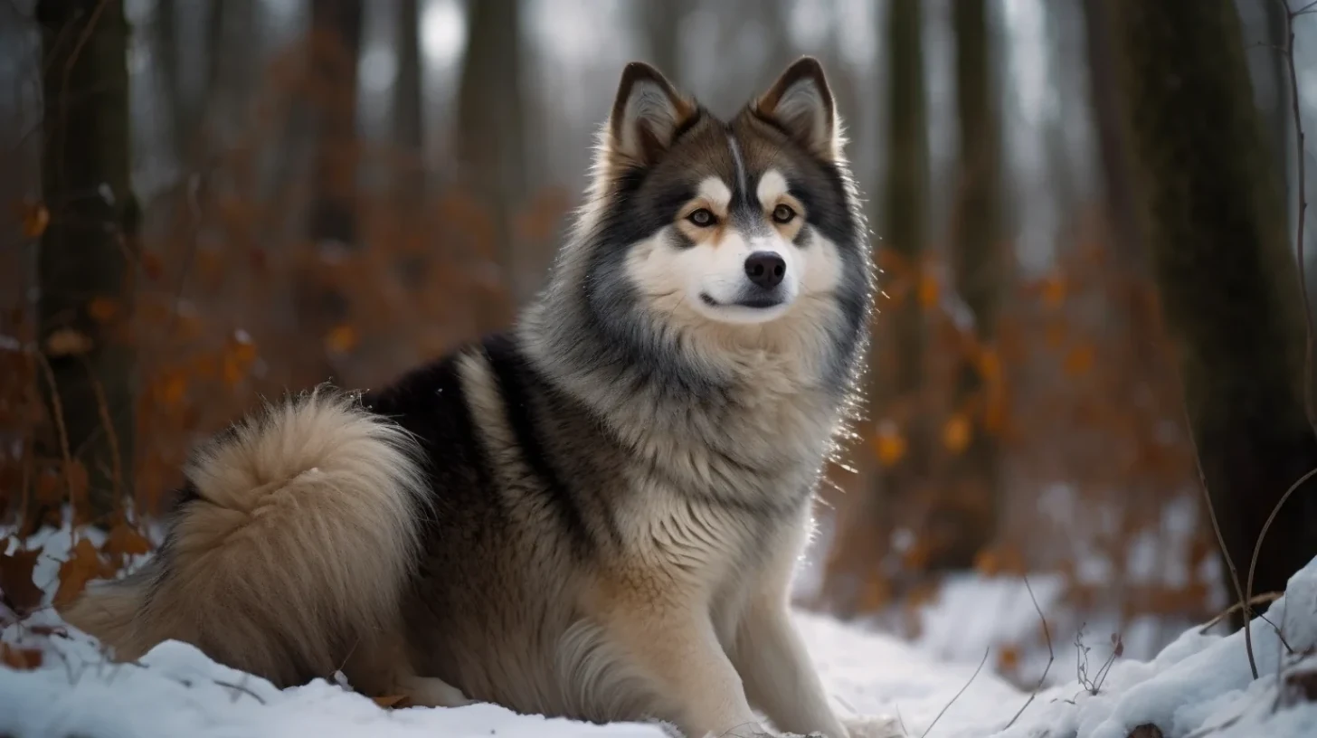 Realistic Pomsky outdoors for a guide explaining shedding, dander, grooming, and allergy expectations