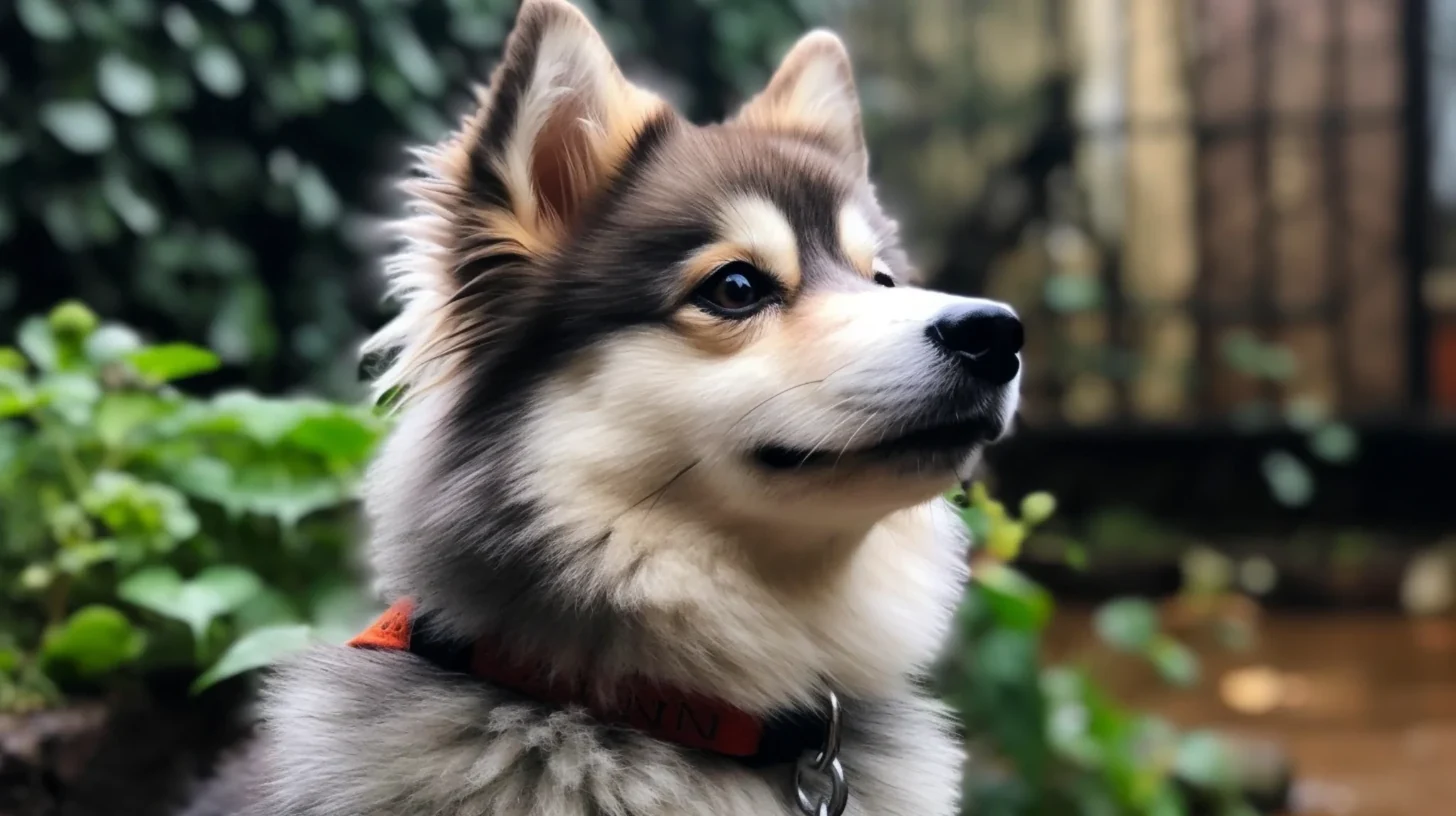 Pomsky puppy used as visual context for loose-leash walking training