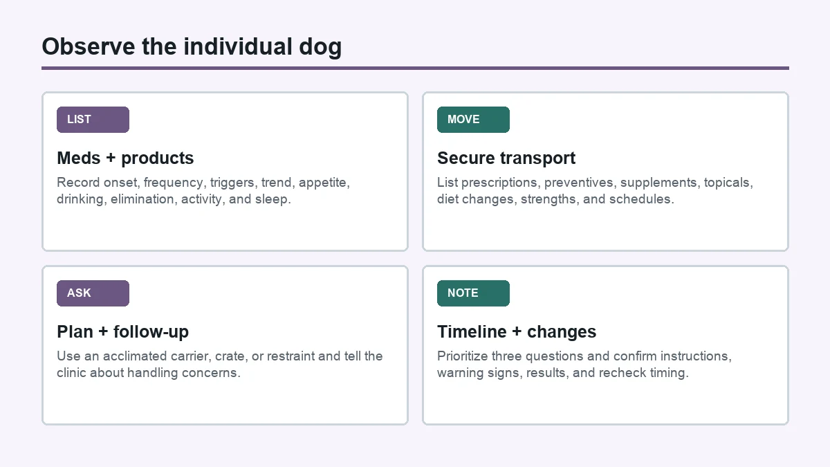 Bring complete medication and prevention details: practical Pomsky checklist diagram