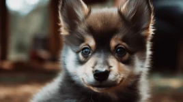 the Pomsky Playing Outside Blue Eye Full Grown